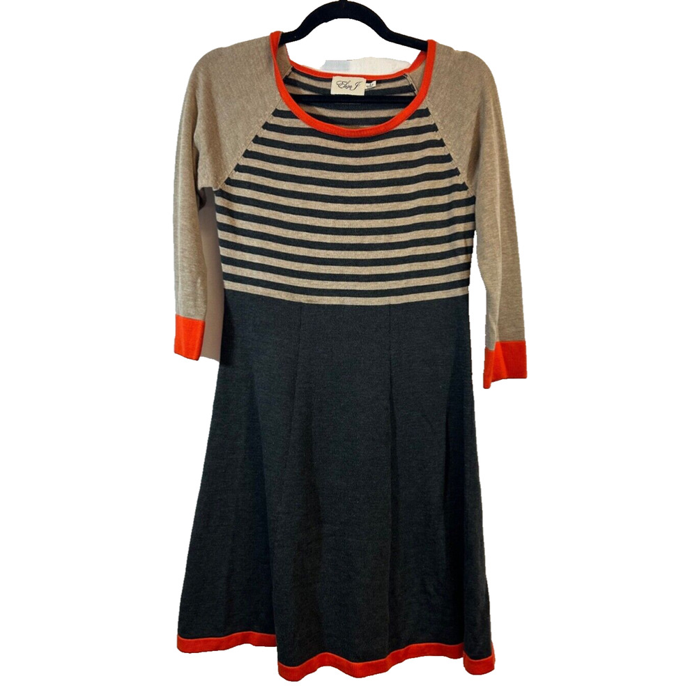 Eliza J Fit and Flare Striped Sweater Dress S Black Long Sleeve Knit Striped D40